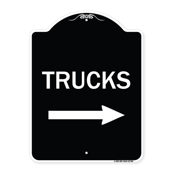 Signmission Trucks Trucks With Right Arrow Heavy-Gauge Aluminum Architectural Sign, 24" x 18", BW-1824-22780 A-DES-BW-1824-22780 - main